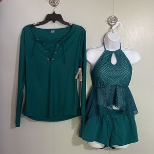 True Craft Tankini w/ Coordinating Old Navy Rash Guard and Board Shorts